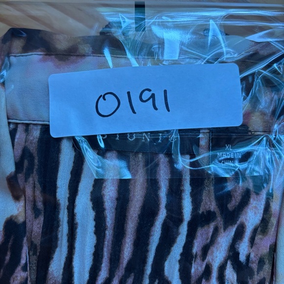 SIONI Women’s Pleated Animal Print Blouse XL Y2K Mobwife Ruffles - Picture 10 of 11